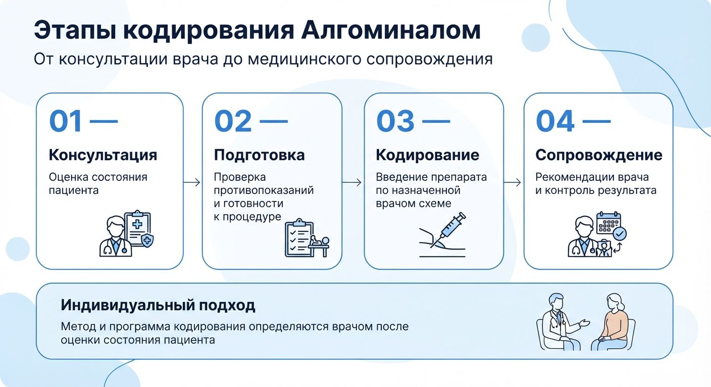 Кодирование препаратом «Алгоминал» в Жаркенте инфографика